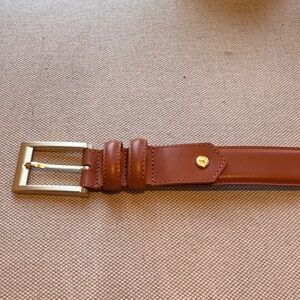 Men's Tan Leather Belt with Gold Buckle